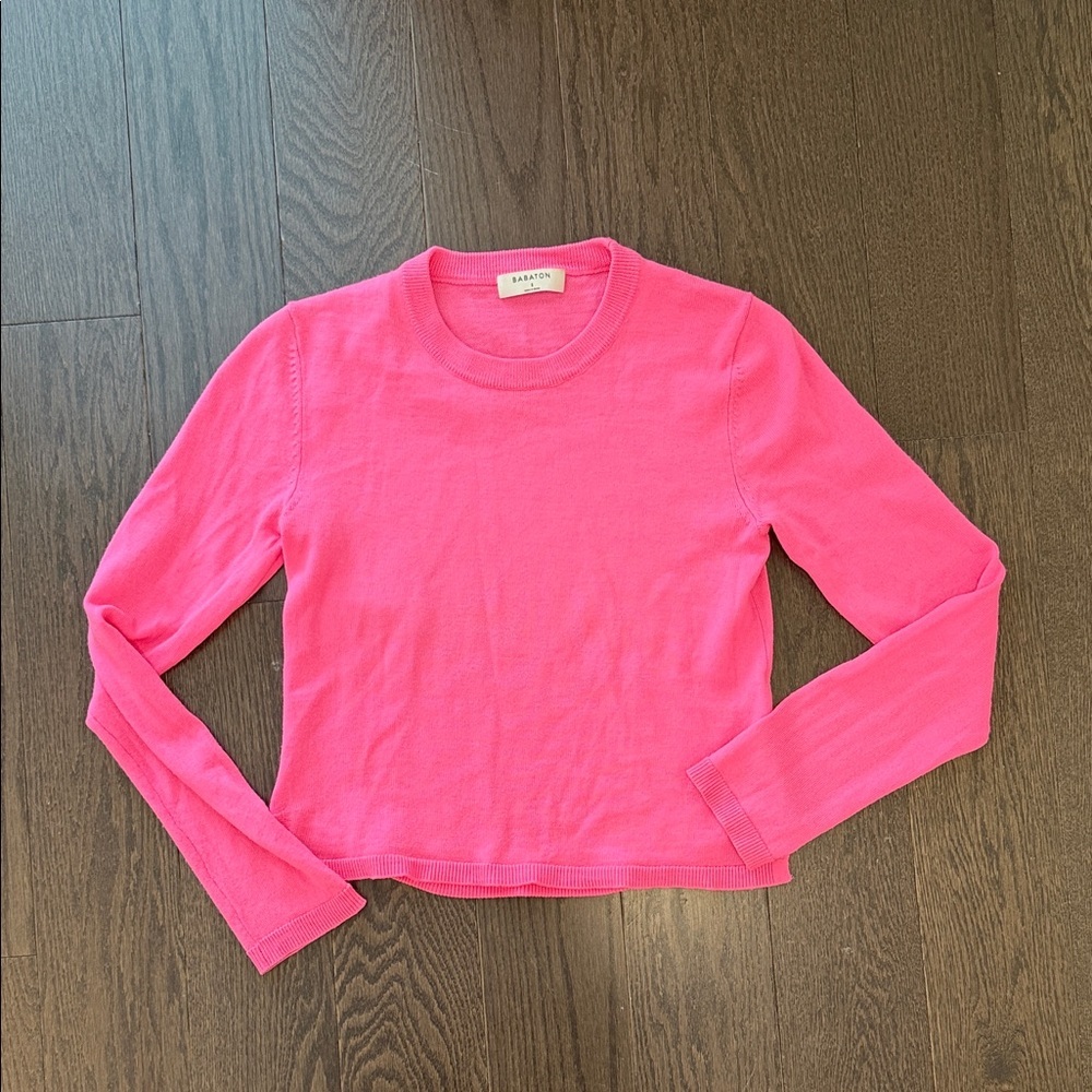 Babaton neon pink merino wool crop crew neck sweater small